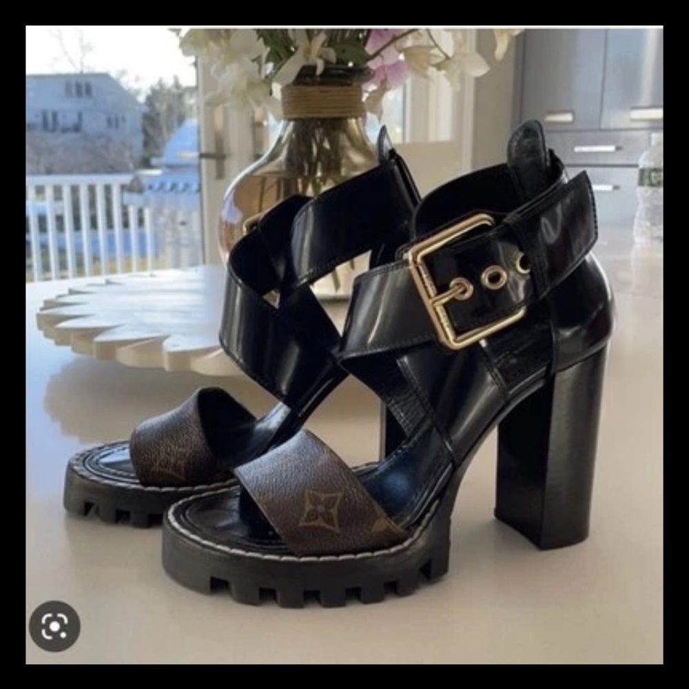 Louis Vuitton star trail monogram lugged sole Heels with Ankle Strap size 38.5 - Picture 2 of 2